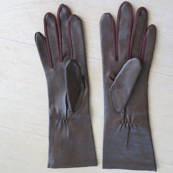 Vintage Mid-Arm Brown Gloves Ladies Small 100% Nylon Made in Japan NEW - Picture 4 of 9